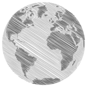 Grayscale pencil drawing of the Earth.